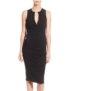 James Purse Ruched Henley Dress-Eggplant